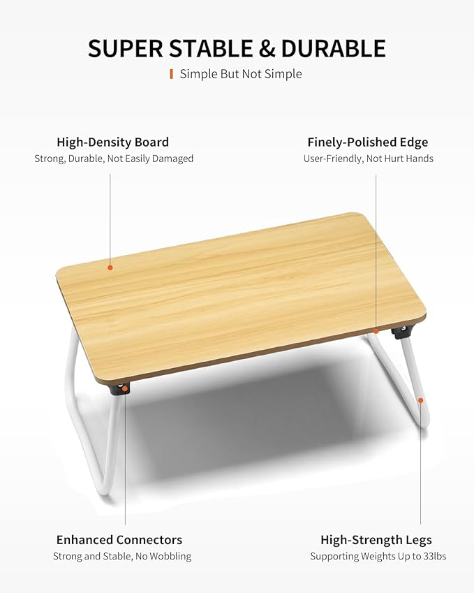Foldable Lap Desk, Laptop Bed Desk, Portable Bed Table, Laptop Stand for Bed & Couch, Lightweight & Mini - Oak