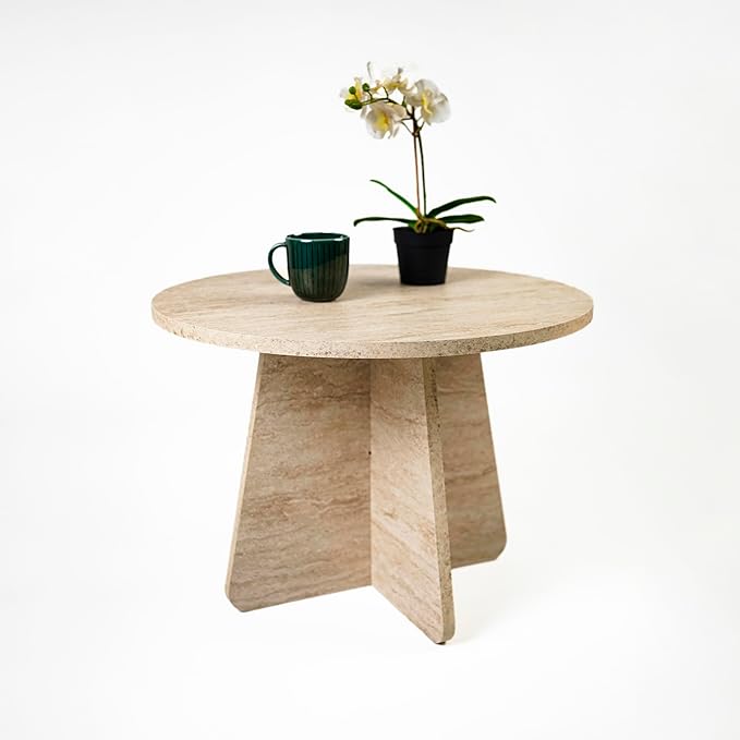 Travertine Efect Coffee Table Modern Side Table for Living Room Accent Table for Sofa or Bedroom (22.8x22.8x16.5 inches)