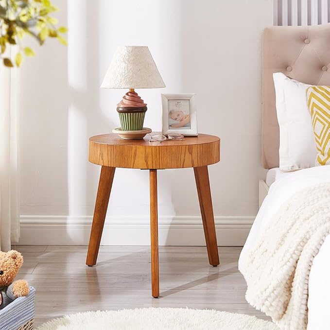 2 Piece Modern Farmhouse Coffee Table Set with Drawer, Boho Round Natural Real Wood Coffee Table for Living Room, Nesting Coffee Side Table Set with Radial Design, Wenger