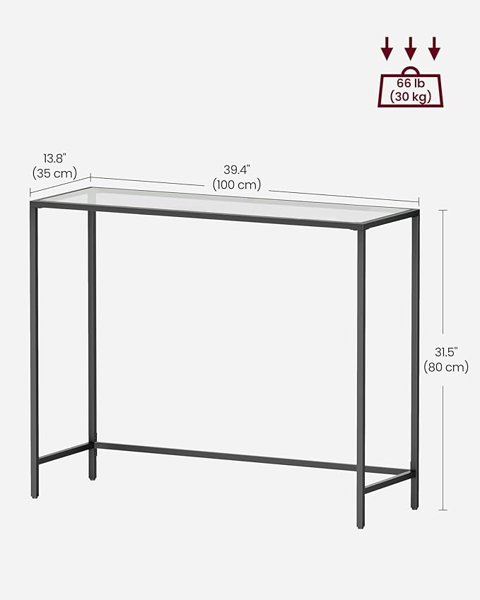 VASAGLE 39.4 Inches Console Table, Tempered Glass Sofa Table, Modern Entryway Table, Metal Frame, Easy to Assemble, Adjustable Feet, for Living Room, Hallway, Black ULGT026B01