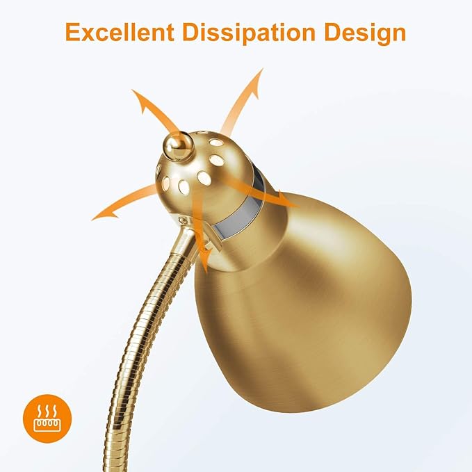 LEPOWER Floor Lamp, Metal Standing Lamp with Adjustable Gooseneck, Heavy Metal Base, Reading Pole Lamp for Office, Golden Floor Lamps for Bedroom, Living Room