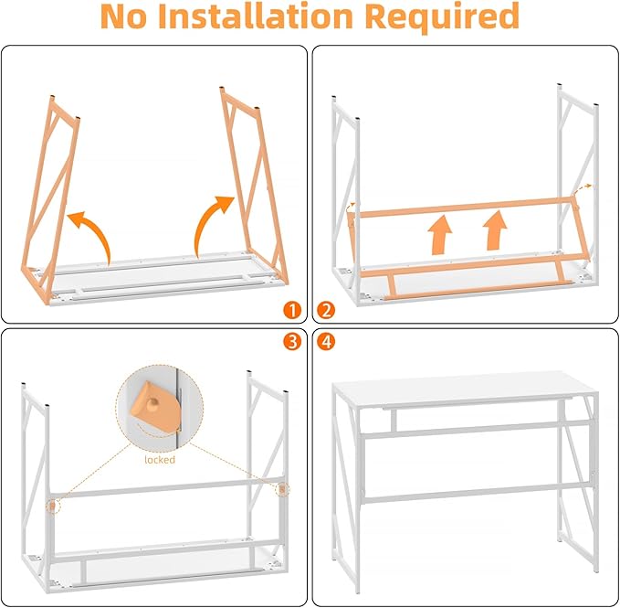 Elephance Folding Desk Writing Computer Desk for Home Office, No-Assembly Study Office Desk Foldable Table for Small Spaces
