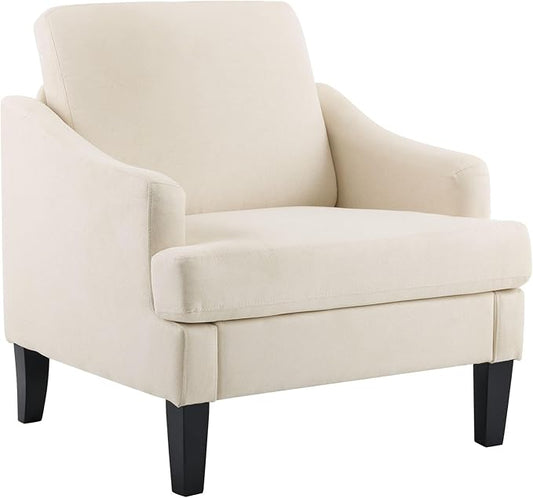 Bezseller Modern Accent Chair, Upholstered Reading Armchair with Wood Legs, Mid-Century Leisure Comfy Single Sofa Chair for Living Room, Bedroom, Home, Office, Beige