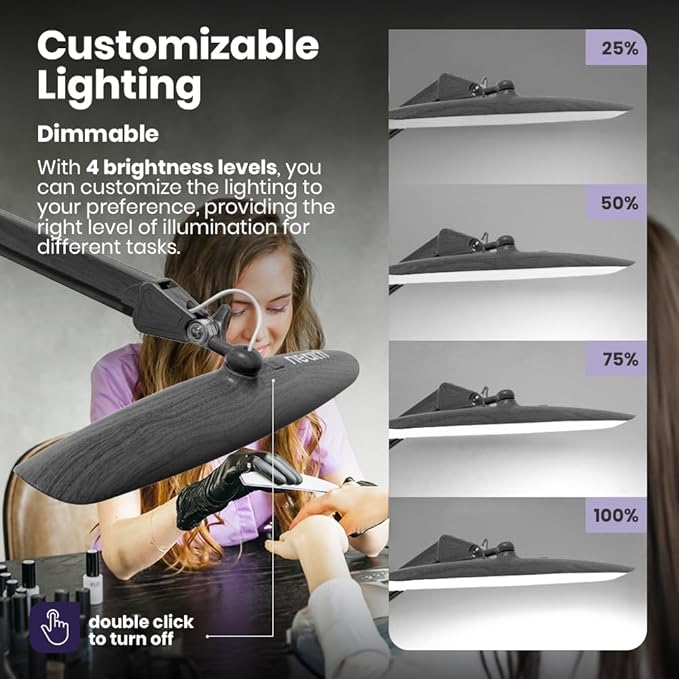 Neatfi XL 2,200 Lumens LED Task Lamp, 24W Super Bright Desk Lamp, 117 Pcs SMD LED, 4 Level Brightness, Dimmable, Task Light for Home, Office, Workbench (Non-CCT, Gray Wood)