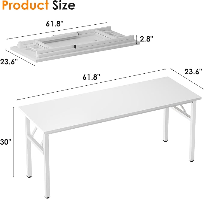 Need Computer Desk Office Desk 62 inches Folding Table with BIFMA Certification Computer Table Workstation, White AC5DW-157