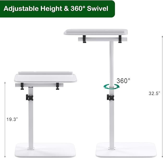 TV Tray Sofa Side Table - Multi-Purpose C Table Laptop Table Couch Dinner Tray Table with Swivel Top for Working Reading Eating, Fits Livingroom Bedroom, Gift for Home Family Mom Dad Friends