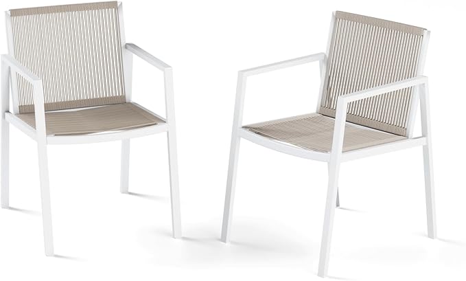 ZANDOR Outdoor Patio Dining Chairs Set of 2,Aluminum Patio Dining Chairs with Armrests, All-Weather Furniture for Lawn,Garden,Yard, Poolside and Indoor,White