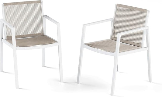 ZANDOR Outdoor Patio Dining Chairs Set of 2,Aluminum Patio Dining Chairs with Armrests, All-Weather Furniture for Lawn,Garden,Yard, Poolside and Indoor,White