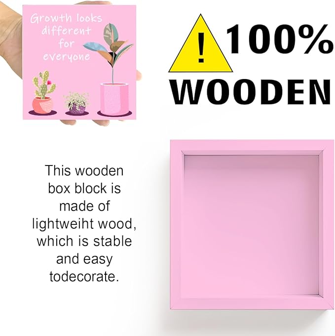 LVQHI Pink Decor For Desk, Growth Looks Different For Everyone Plant Inspirational Motivational Wooden Block Sign For Home Bedroom Office Desk Table Decor, Cheer Up Gift For Coworker Friend