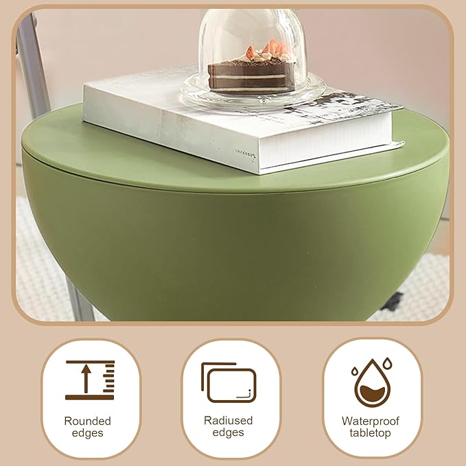 Mini Circle Side Table, Small Modern Bowl-Shaped Coffee Table, Sofa End Table Nightstand, Modern Bedside Home Decor for Living Room, Bedroom，Living Room (Green)