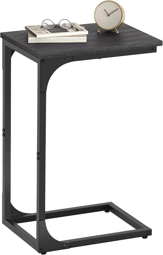 VASAGLE C-Shaped End Table, Small Side Table for Couch, Sofa Table with Metal Frame for Living Room, Bedroom, Bedside, Misty Gray and Black