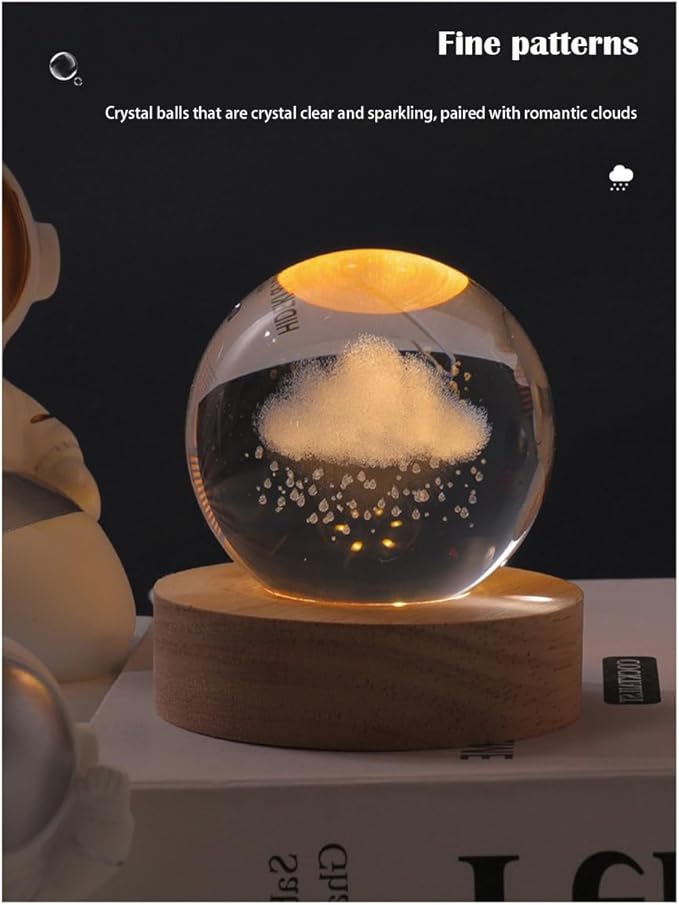 3D Crystal Ball Night Light Mood Lighting Cozy Comfort Gifts Home Decor lamp for Bedroom Space Lamps Happy Cozy Comfort Gifts (Rain Clouds)