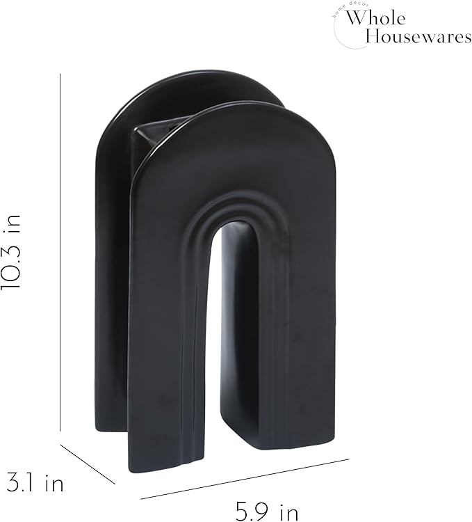 Whole Housewares Ceramic Vase - Stunning Black Modern Design Black Vase for Flowers - Home Decor Ceramic Flower Vase for Living Room - Ideal Gift for Birthdays, Holidays, and Housewarmings