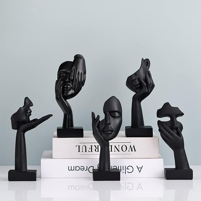 3 Pcs Thinker Small Statue Set - Black Art Abstract Home Accent Figurines for Decor Bedroom, Shelves, Living Room Coffee Table, Office Desktop (3 Pcs Black, 6")