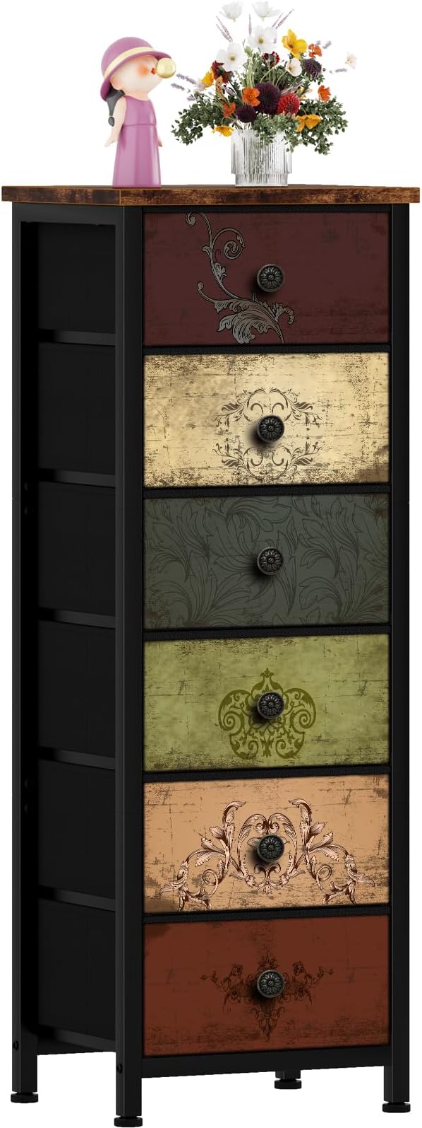 Tall Dresser with 6 Drawers, Pattern Storage Drawer Units, Storage Tower Units, Fabric Dresser Nightstand for Bedroom, Hallway, Entryway, Closets, Dorm
