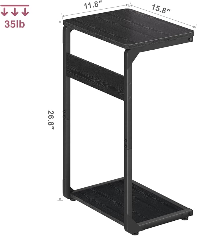 C-Shaped End Table, Small Side Table for Couch, Sofa TV Tray Table for Living Room, Bedroom, Bedside ET-YB-BKW1