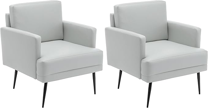 MINCETA Accent Chair,Modern Upholstered Armchair with Back and Arms,Reading Accent Chairs for Living Room,Set of 2,PU Leather in Light Gray