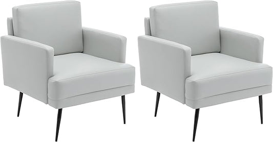 MINCETA Accent Chair,Modern Upholstered Armchair with Back and Arms,Reading Accent Chairs for Living Room,Set of 2,PU Leather in Light Gray