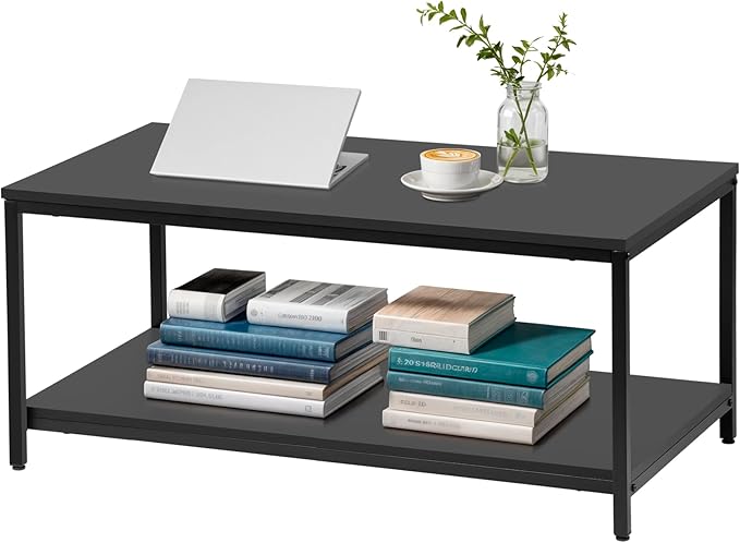 ZenStyle Product Image 2-Tier Industrial Coffee Table with Storage Shelf for Living Room, Wood Look Accent Furniture with Vintage Wooden Board Stable Metal Frame Cocktail Table Tea Table