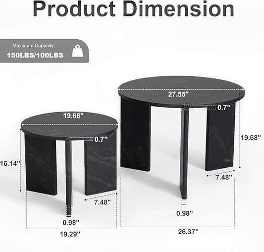 Round Nesting Coffee Tables Set of 2 for Living Room [Interchangeable Height] φ27.6 + φ19.7 Mid Century Modern Circle Side Tables for Bedroom Office Studio Apartment