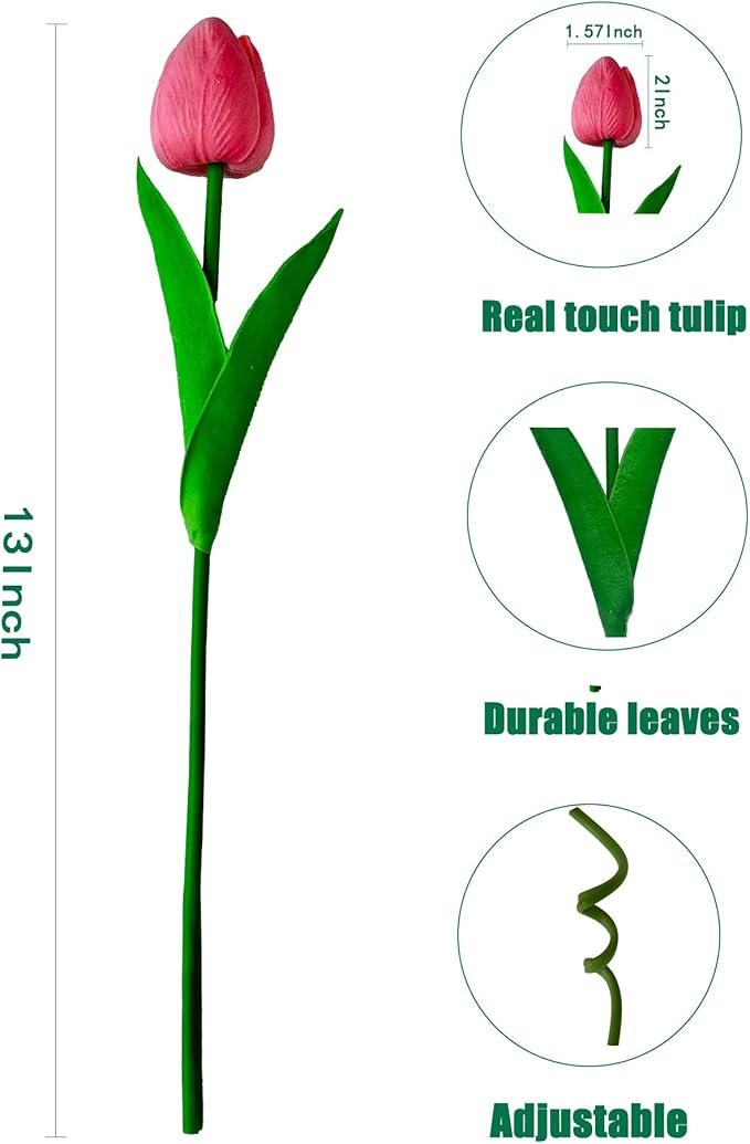 15 Pcs Artificial Tulip PU Fake Flower Realistic Touch Spring Summer Fake Flowers for Home Decor Outdoor Garden Parties and Wedding