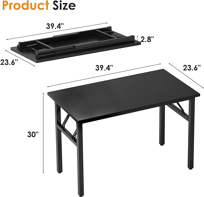 Need Folding Computer Desk - 39.4 Inch Foldable Office Writing Work Study Kids Student Teacher Home Bedroom Table for Small Space, Black