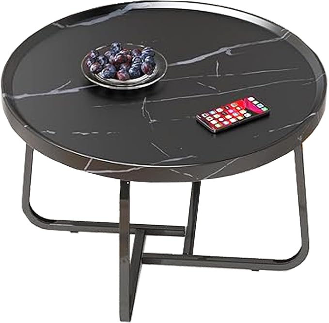 Round Coffee Table, 20 inch Circle Coffee Table with Fluted & Sturdy Metal Legs, Small End Table Center Table for Living Room Bedroom Office Balcony Yard (Black, 20 inches)