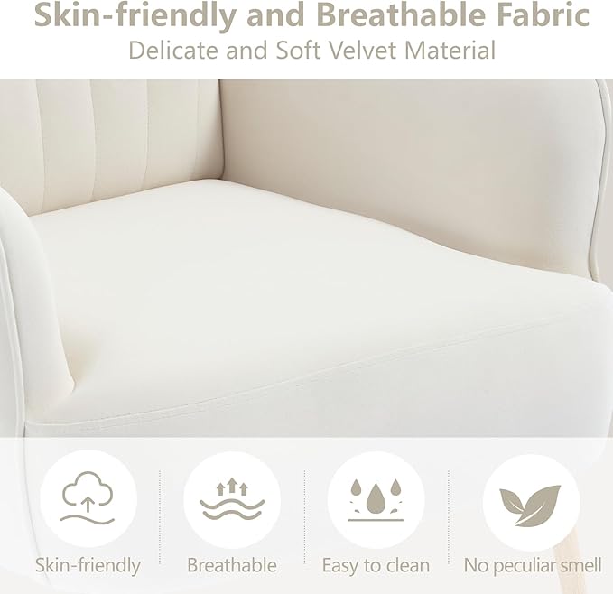 Velvet Accent Chair, Modern Upholstered Living Room Chairs, Luxury Single Sofa Armchair with Metal Legs, Comfy Barrel Chairs for Living Room, Bedroom, Waiting Room, Office and Cafe, Beige