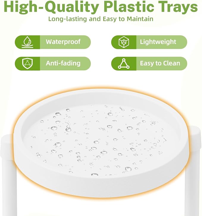 iDavosic.ly 8 Tier Folding Plant Stand Indoor Outdoor with Plastic Tray, Tiered Corner Flower Holder Shelf, Metal Orchid Display Rack for Patio Porch Living Room Garden Balcony, White