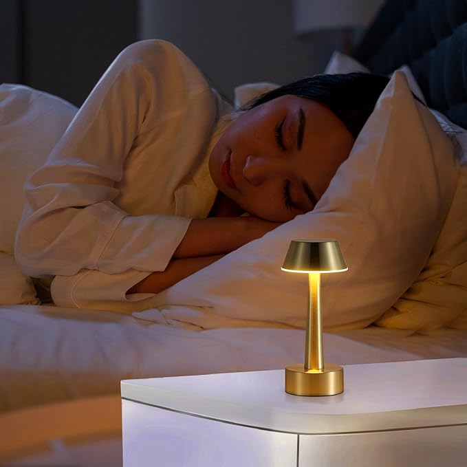 UMEXUS 2 Pack Rechargeable Small Cordless Table Lamp, LED Battery Operated Touch 3 Color Dimming Bedside Nightstand Desk Lamps Metal Portable Night Lights for Bedroom Bar Restaurant Outdoor Gold