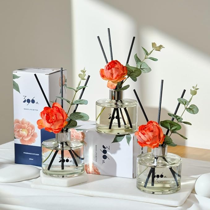 396 st. Peony Flower Reed Diffuser, Peony, 200ml(6.7oz) / Reed Diffuser Sets, Home Fragrance, Scented Oils, Home & Bathroom Décor