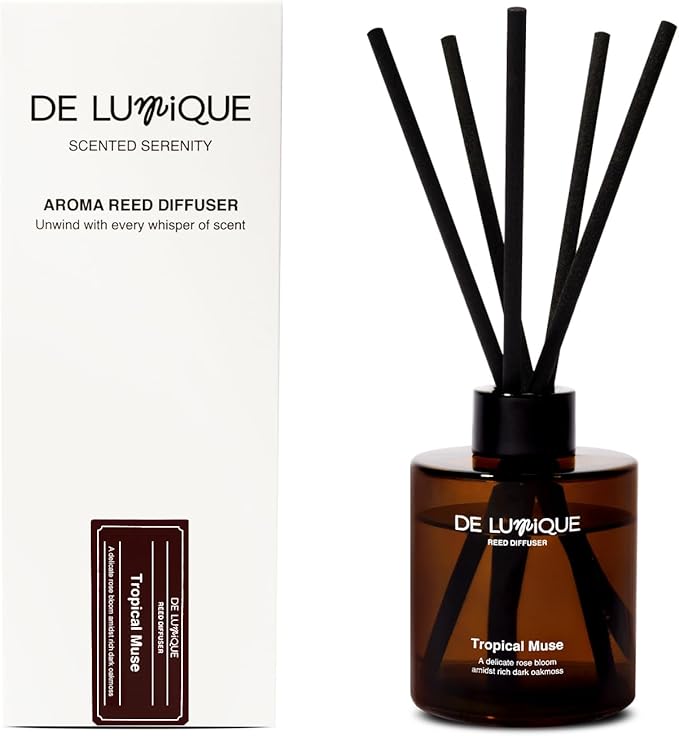 Reed Diffuser for Bathroom – Bathroom Diffuser with Sticks – Long Lasting Aroma with Essential Oils – Tropical Muse Scent with Rose, Oakmoss & Peony – 150ml