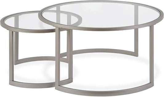 Henn&Hart Round Nested Coffee Table in Satin Silver, for Home, Living Room, Bedroom, Entertainment Room, Office