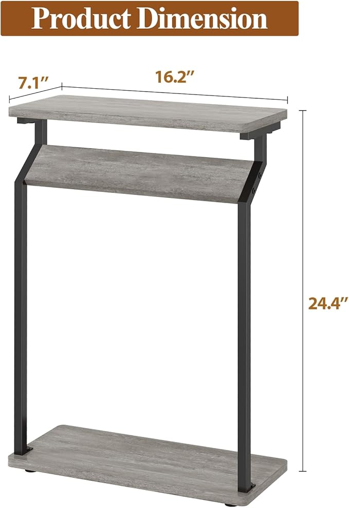 Livofloral Narrow Side Table for Small Spaces, Slim Couch Tray Table, Skinny Thin End Table for Living Room, Bedroom, Grey