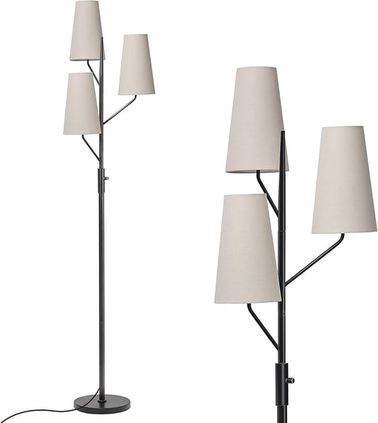 Farmhouse Floor Lamp for Living Room, 70" Tall 3-Light Tree Standing Lamp with Black Pole, Industrial Rustic Floor Lamps for Bedroom, Office and Reading Corner (Bulb Not Included)