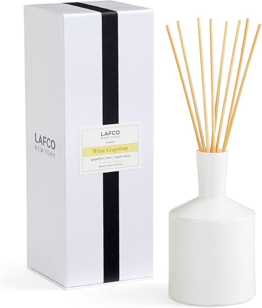 LAFCO New York Classic Reed Diffuser, White Grapefruit - 6 oz - Up to 3 Months Fragrance Life - Reusable Glass Vessel - Natural Wood Reeds - Made in The USA