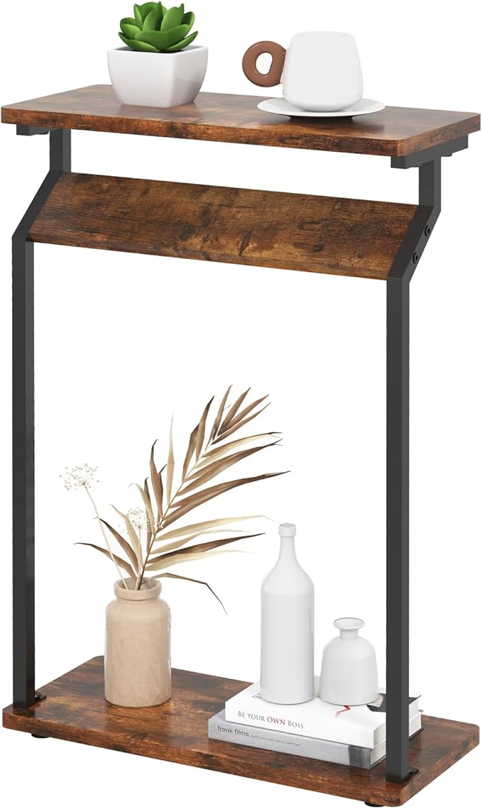 Livofloral Narrow Side Table for Small Spaces, End Table for Couch, Slim Couch Tray Tables, Skinny Thin End Tables for Living Room, Bedroom, Rustic Brown