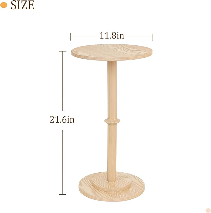 MaxSmeo Drink Table, Small Side Table for Small Spaces, Modern Round End Table with Fluted Wood Leg, Natural