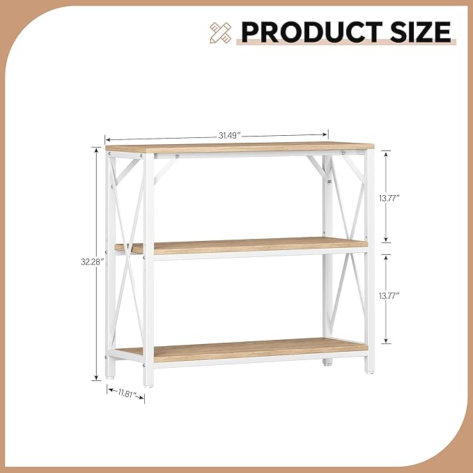 Homeiju Console Table 31.5" Width, 3-Tier Entryway Table with Storage, Industrial Sofa Table with Open Shelves, Foyer Tables for Entryway, Hallway, Kitchen, Living Room and Bedroom, Light Coffee