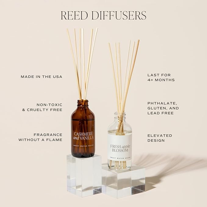 Sweet Water Decor Hello Fall Reed Diffuser Set - Hot Cider, Cinnamon, Cloves, Apple, and Nutmeg Fall Scented Diffuser - Scent Diffusers for Home, Fall Home Long Lasting Fragrance, Made in The USA