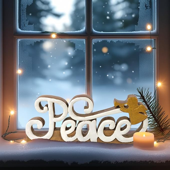 Decozen Living Room Decor: Handcrafted Peace Sign Letters Centerpiece - Bedroom, Indoor Coffee Table, House, Dining Room, Farmhouse & Kitchen Decor, Housewarming Gifts and Accessories - Solid Wood