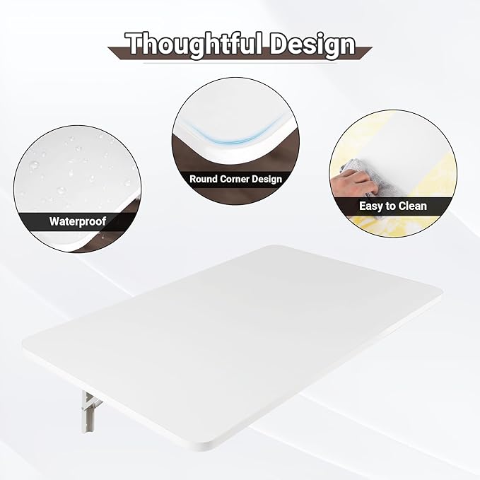 Upgrade Wall Mounted Folding Table 31.5”L x 15.7”W, Laundry Folding Table with Heavy Duty Metal Collapsible Shelf Brackets, Wall Mounted Desk Fold Down for Small Spaces, White