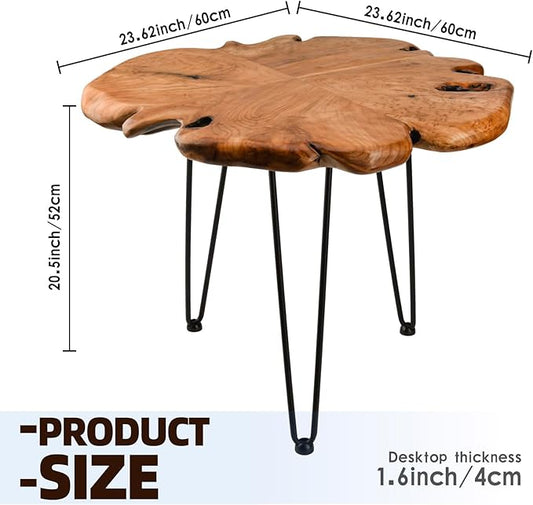 23.6 Inch Live Edge Side Table, Wood Freeform Small End Table with Waterproof, Rustic Accent Table Unique for Living Room, Bedroom, Home