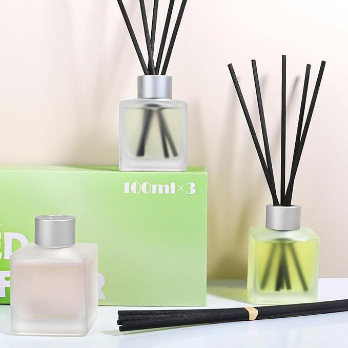 3-Pack Reed Diffuser, Jasmine White Tea/Lily/Peony Scented Oil, Flower Aroma Essential Oil with Diffuser Sticks, Long Lasting Bathroom Air Freshener, Home Fragrance for Room Decor