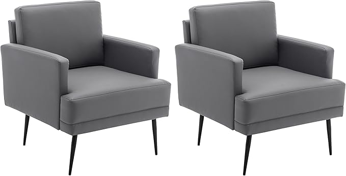 MINCETA Accent Chair,Modern Upholstered Armchair with Back and Arms,Reading Accent Chairs for Living Room,Set of 2,PU Leather in Gray