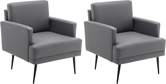 MINCETA Accent Chair,Modern Upholstered Armchair with Back and Arms,Reading Accent Chairs for Living Room,Set of 2,PU Leather in Gray