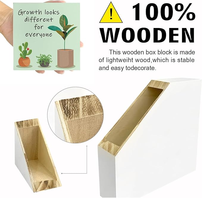 LVQHI Inspirational Wood Block Sign,Growth Looks Different for Everyone Plant Motivational Wooden Block Sign for Home Bedroom Office Desk Table Decor,Inspirational Cheer Up Gift for Coworker Green-2