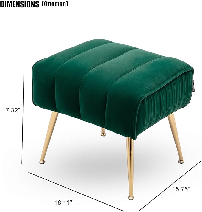 Velvet Accent Chair with Ottoman, Modern Tufted Barrel Chair Ottoman Set for Living Room Bedroom, Golden Finished, Dark Green