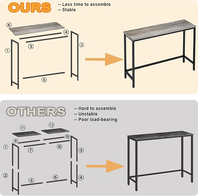 39.4” Console Table, Hallway Entrance Table Sofa Table Behind Couch, for Living Room, Entryway, Easy Assembly, Accent Table, Grey