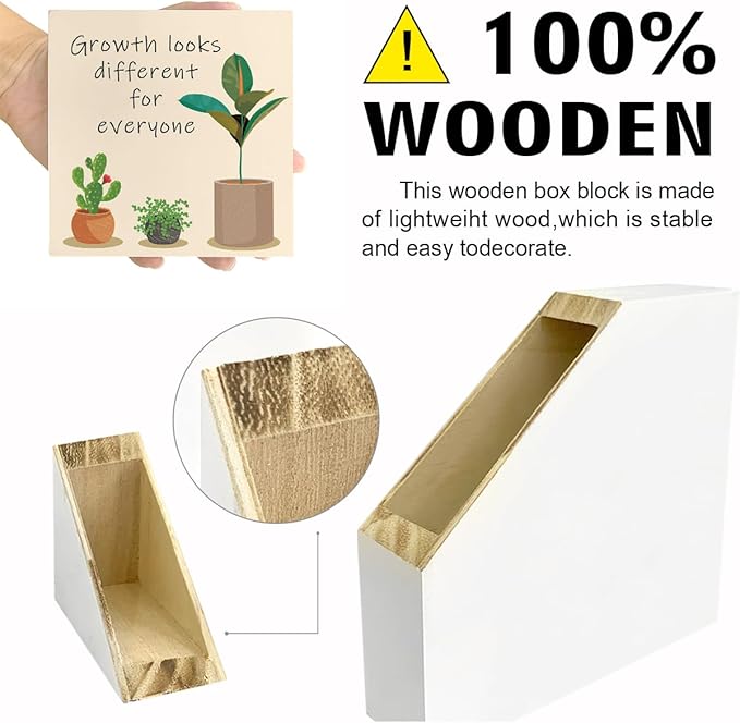 LVQHI Inspirational Wood Block Sign,Growth Looks Different for Everyone Plant Motivational Wooden Block Sign for Home Bedroom Office Desk Table Decor,Inspirational Cheer Up Gift Red